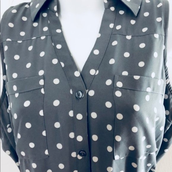 Grey Blue White Polka Dot Tie Knit Wrap Dress XS - Picture 3 of 5